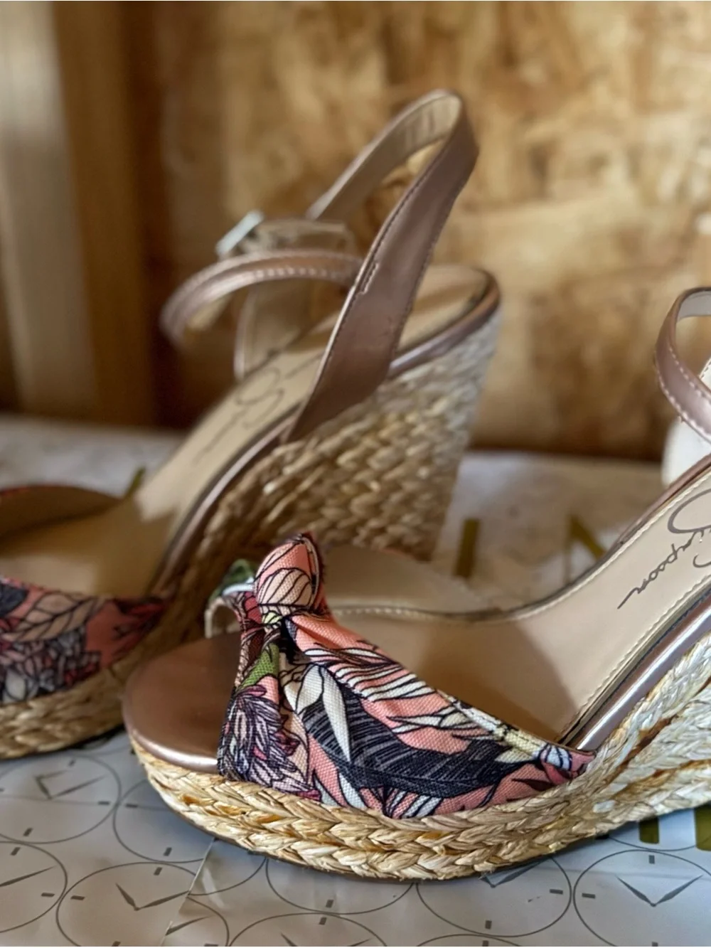 Jessica Simpson Peach Floral Knot Espadrille Wedges